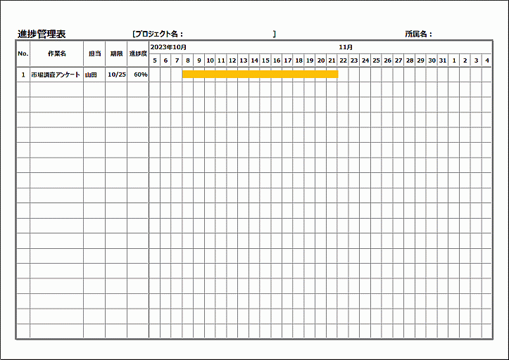 ガントチャート形式の進捗管理表のExcelテンプレート