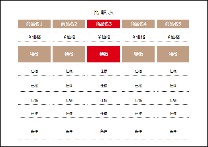 比較表の無料テンプレート：デザイン2