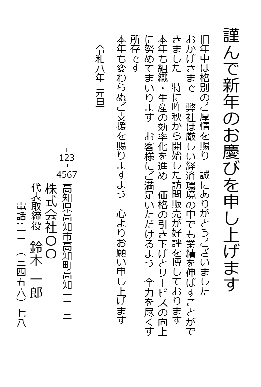 訪問販売の成功を報告する文例入り年賀状