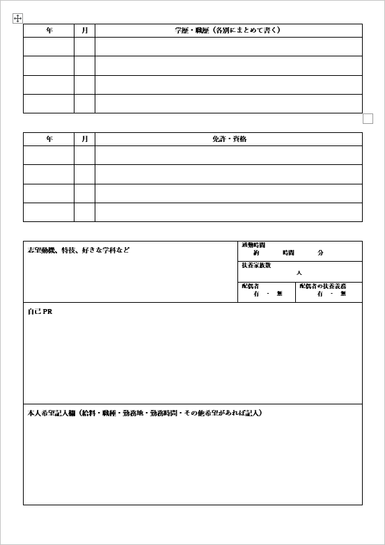 パソコンで入力できる履歴書の裏面