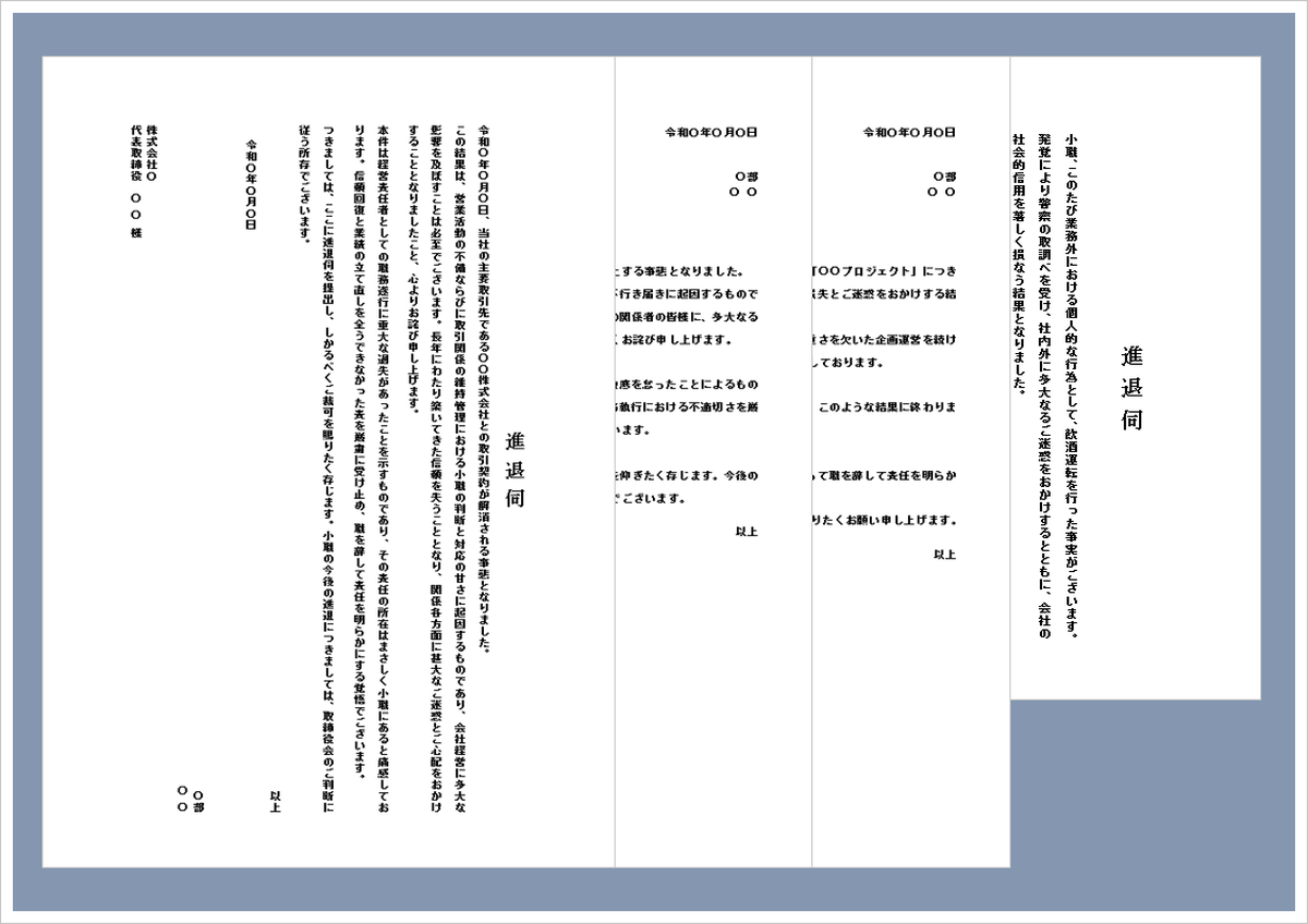 進退伺のWordテンプレート｜ビジネス文書・手紙形式の無料ダウンロード