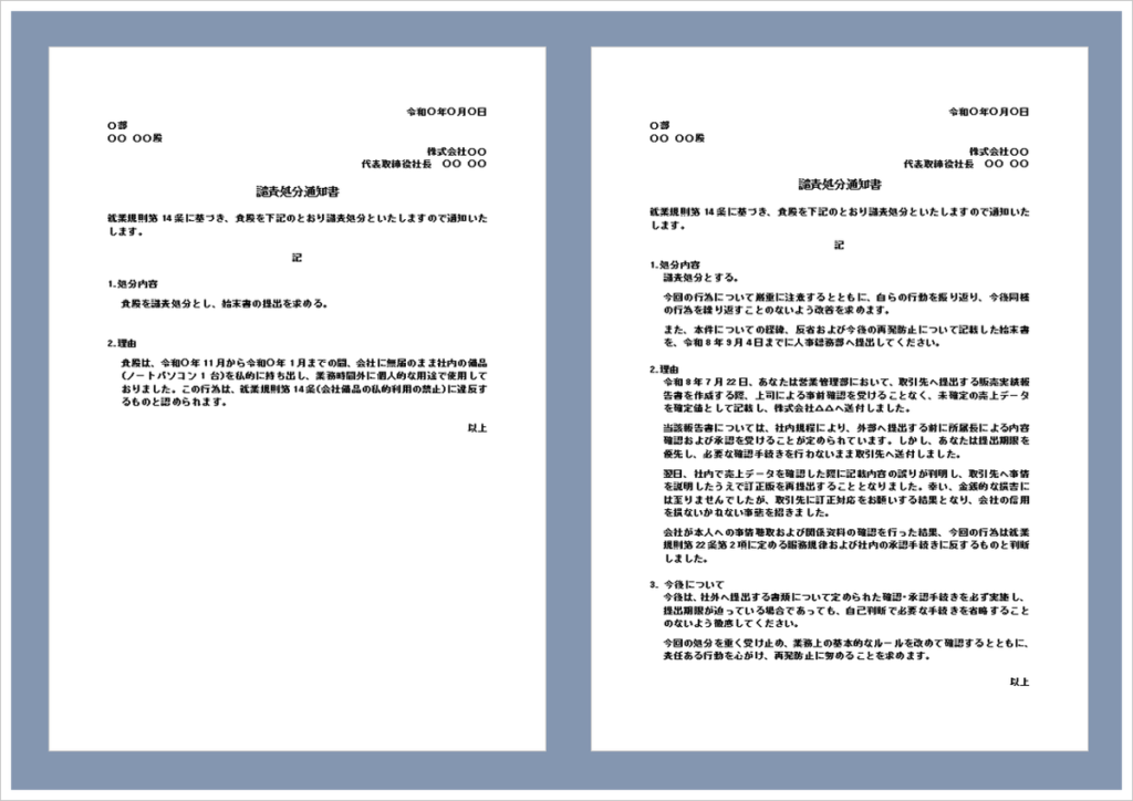 譴責処分通知書の無料Wordテンプレート|書き方・処分理由・文例